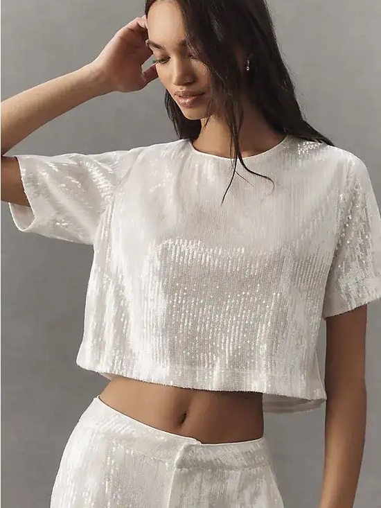 Endless Rose Tops - Endless Rose White Sequin Crop Top size small